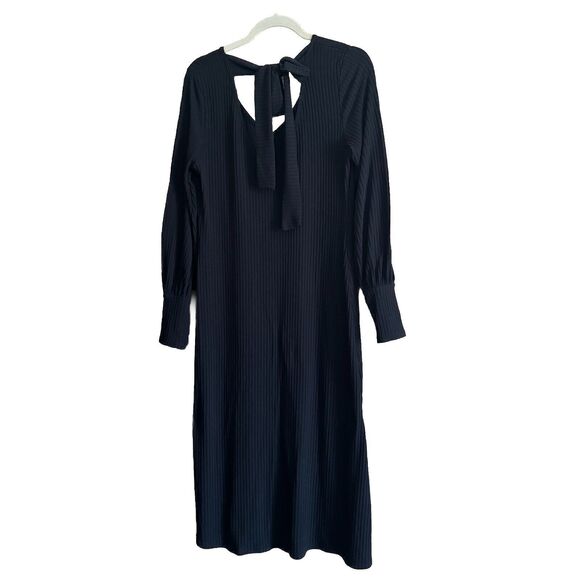 ASOS Ribbed Black V Neck Dress With Tie Bow On Back Size 8 - Picture 2 of 12